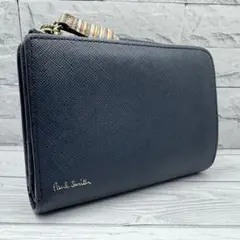 【美品】Paul Smith 二つ折り財布　L字ファスナー　レザー　ネイビー