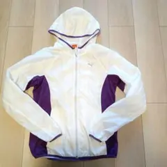美品PUMA レディース ゴルフジャケット フード付き ホワイト×パープルМ