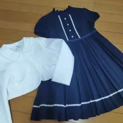 120ビームス　入学式スーツ　アンサンブル　白ボレロネイビーワンピースフォーマル