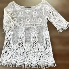 ZARA BASIC レース チュニック コットン100%アイボリー Sのサムネイル