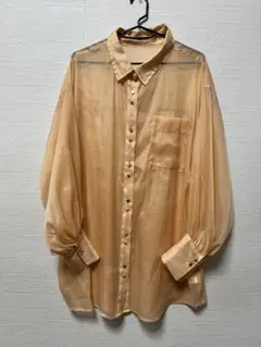 シースルーオレンジ系バルーンスリーブシャツ