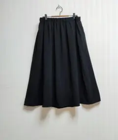 【スマイルランド】大きいサイズ　ウエストゴム＆紐　黒　サラッとフレアスカート