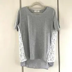 OFUON オフオン Tシャツ レース 半袖 トップス グレー Lサイズ