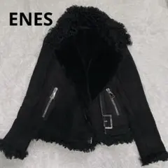 エネス 【36】 ラムレザー リアルムートン シアリングライダースジャケット