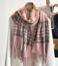 24H以内発送★カシミヤ混チェック柄リバーシブルお洒落カシミヤマフラー318PK