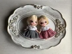 ぷちリカちゃんサイズ　ワンピース2枚セット　ギンガム　赤黒