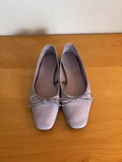 ZARA 薄紫リボン付きバレエシューズ フラットシューズ 本革