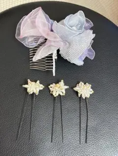 和装　花モチーフのかんざし・髪飾りセット