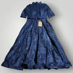 新品タグ付 総レース チャイナドレス風 ロングワンピース ネイビー M相当