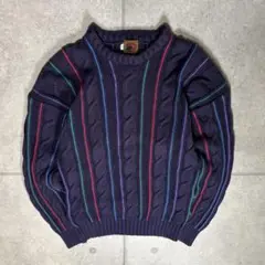 ヴィンテージ　3Dニット　90s　立体　ケーブル編み　COOGI系　ストライプ