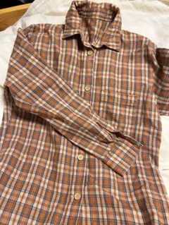 オレンジ系チェック コットン長袖シャツ