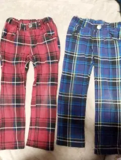 チェック柄ボトムス 110cm 赤・青