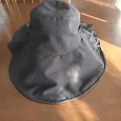 遮熱エレガントリボン付き黒つば帽子 つば15cm 首すじカバー折りたたみ可