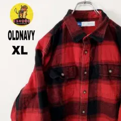 usa古着 OLDNAVY ネルシャツXL　レッドブラック　オンブレチェック