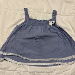 青いフリル付きコットントップス　ファミリア