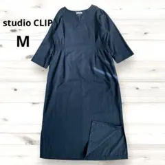 【スタディオクリップ】ウエストゴム　ワンピース　キーネック　ノーカラー