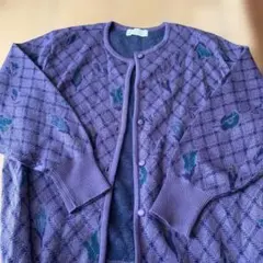 紫色 ダイヤモンド柄 ニットカーディガン