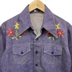70s vintage ヴィンテージ 花 フラワー 刺繍 デニム シャツ
