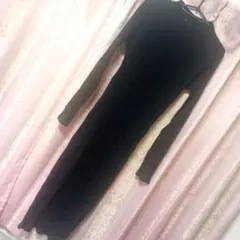 新品　ZARA　ザラ　オープンバック　リボンブラックリブ編みロングワンピース