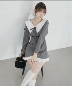 MAJESTIC LEGON襟付きレイヤード風ミニワンピース