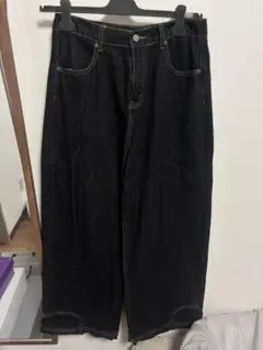 ブラック ワイドデニムパンツ Lサイズ