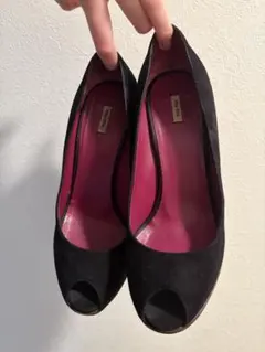 Miumiu 黒 スエード オープントゥ ハイヒールのサムネイル