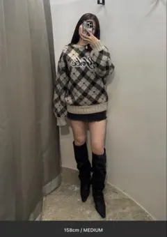 EMODA チェックロゴオーバーニット