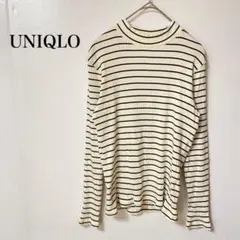 ユニクロ　ニット　リブ　ハイネック　ボーダー　長袖　アイボリー　M 綿　シンプル