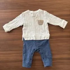 ケーブル編みロンパース アイボリー/ブルー　 70