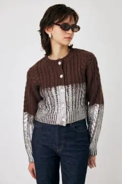 MOUSSY FOIL PRINT CABLE カーディガン　泊　ブラウン