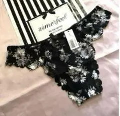 エメフィール　花柄　Tバック　ショーツ　モノトーン　ブラック　黒　L 完売　レア
