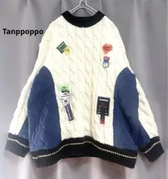 Tanppoppo 異素材リメイクケーブルニットセーター 個性的 大きいサイズ