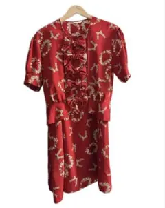 ピンクハウス PINK HOUSE 赤 リボン柄 セットアップ フリル 中古