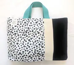 北欧かわいい✱レッスンバッグ✱大きめ✱切替パッチ✱アニマルグリーン