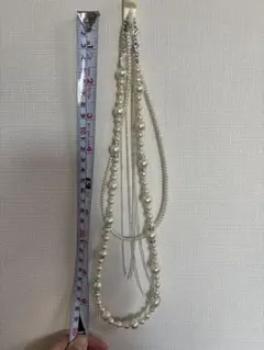 ホワイトパール 多層ロングネックレス 約70cm