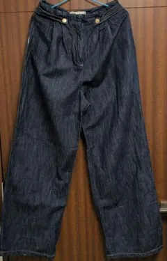 ダークデニム ワイドレッグパンツ