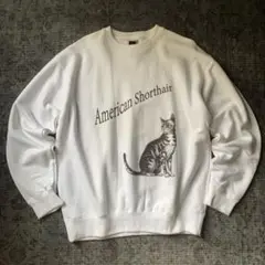 希少 猫 スウェット トレーナー レトロ 一点物 古着 大人気 白 XLサイズ