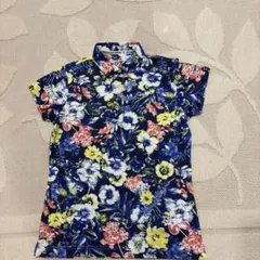 花柄ネイビーポロシャツ 半袖