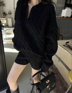 ブラック ケーブルニット セットアップ