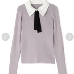 【試着のみ】 NATURALBEAUTYBASIC・リボンタイ付きリブニット
