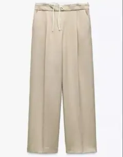 ZARA wide leg パンツ　ダブルウエストバンド　ベージュ
