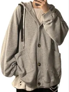 メンズ パーカー 秋 長袖 ゆったり 無地 フード付き おしゃれ 　Lサイズ