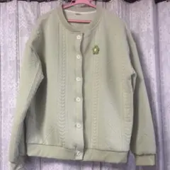 大きいサイズ　若草色系ケーブル編み風カーディガン