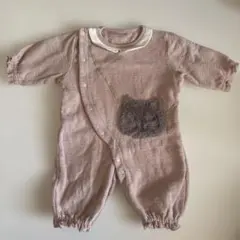 プティマイン猫の顔ポケット付きロンパース　50〜70