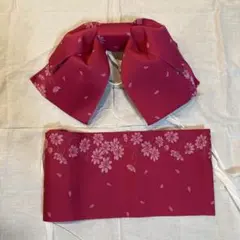 浴衣用付け帯（濃ピンクにピンク花柄）