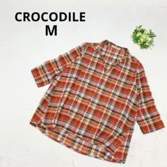 クロコダイル チェック柄ブラウス チュニック 総柄 ロゴ トップス M シャツのサムネイル