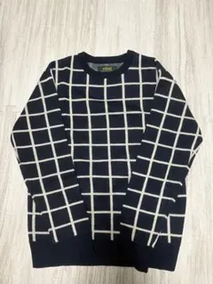 【美品】チェック柄セーター 46(M) ネイビー/ホワイト