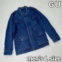 【ジーユー】デニムジャケット　W胸ポケット　エポレット　比翼ボタン　メンズ　L