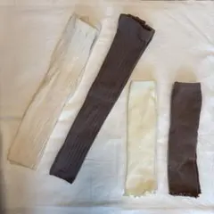 リブ編みレギンス とレッグウォーマーアイボリー ブラウン　85サイズ