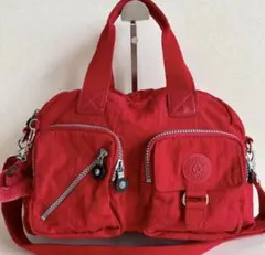 【キプリング】2wayバッグ ハンド ショルダー モンキーチャーム付 レッド